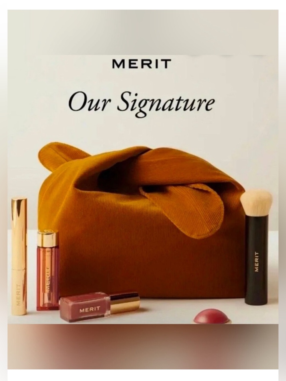 NWT MERIT Signature Velvet Cosmetic Pouch in Mustard